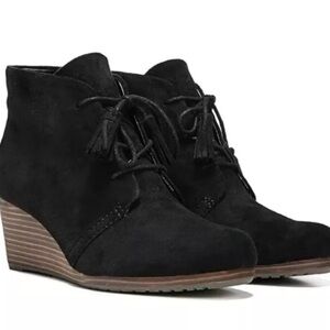 Dr. Scholl's Shoes Women 11M 2.5in Heel Dakota Wedge Bootie Black Suede Fabric